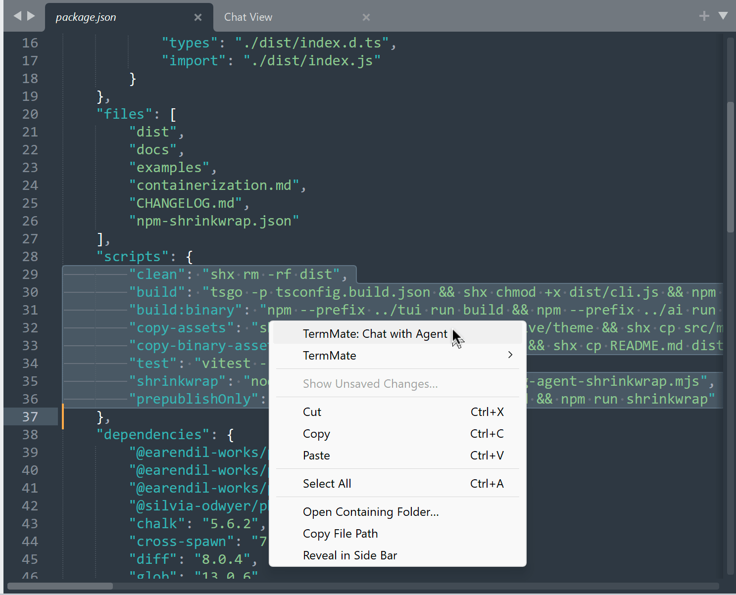 Chat with Agent Context Menu