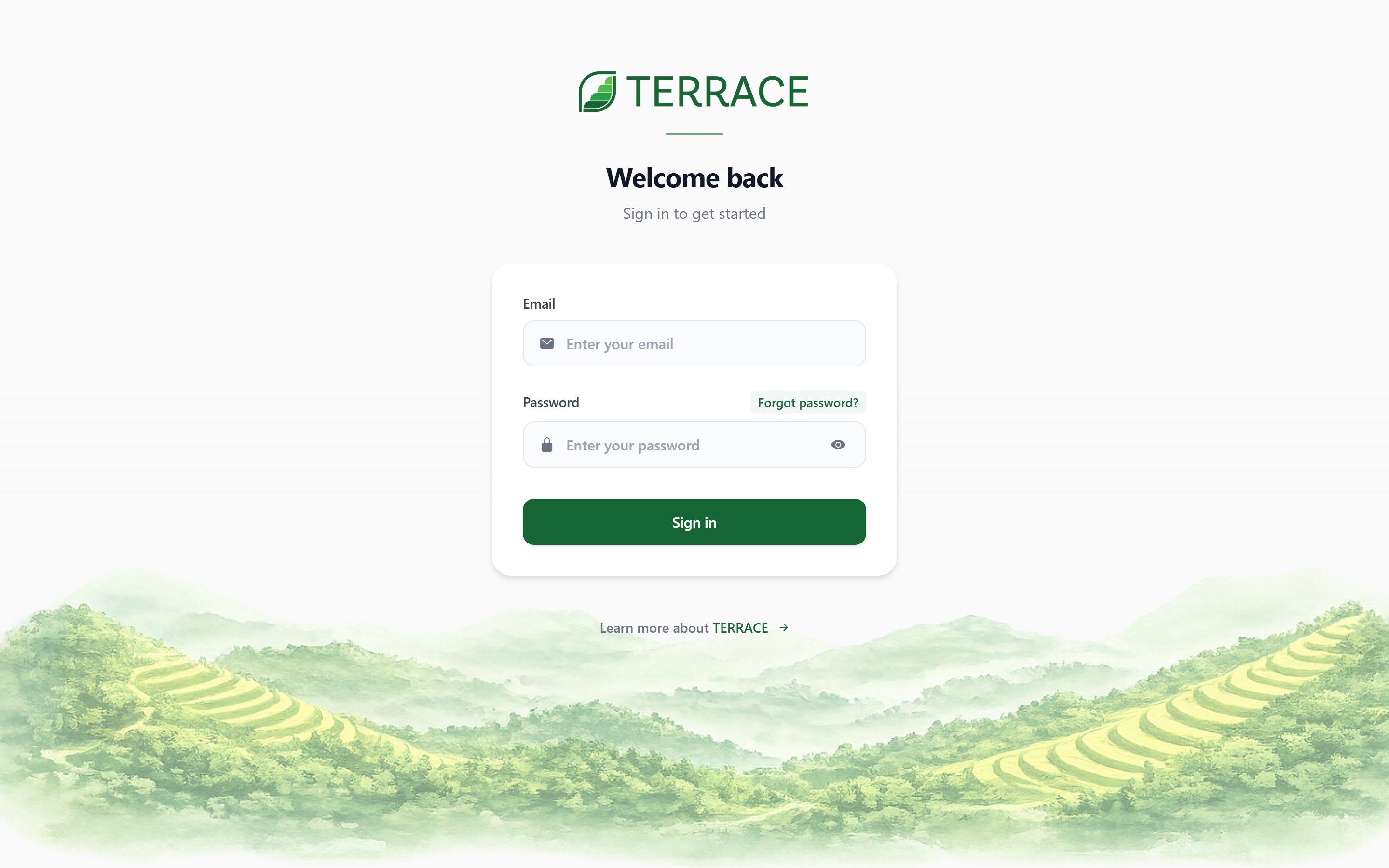 The Terrace sign-in screen