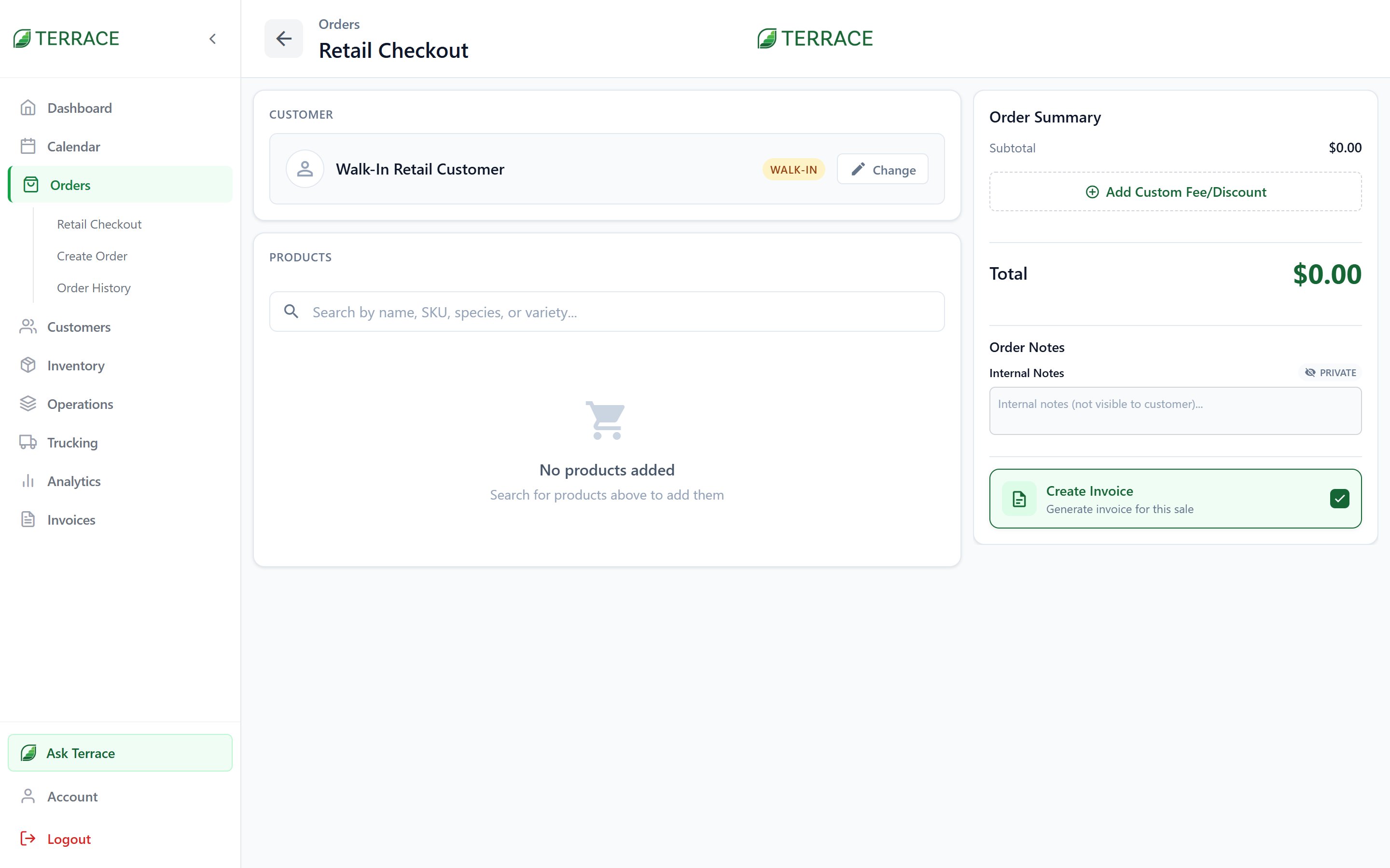 The Retail Checkout point-of-sale screen