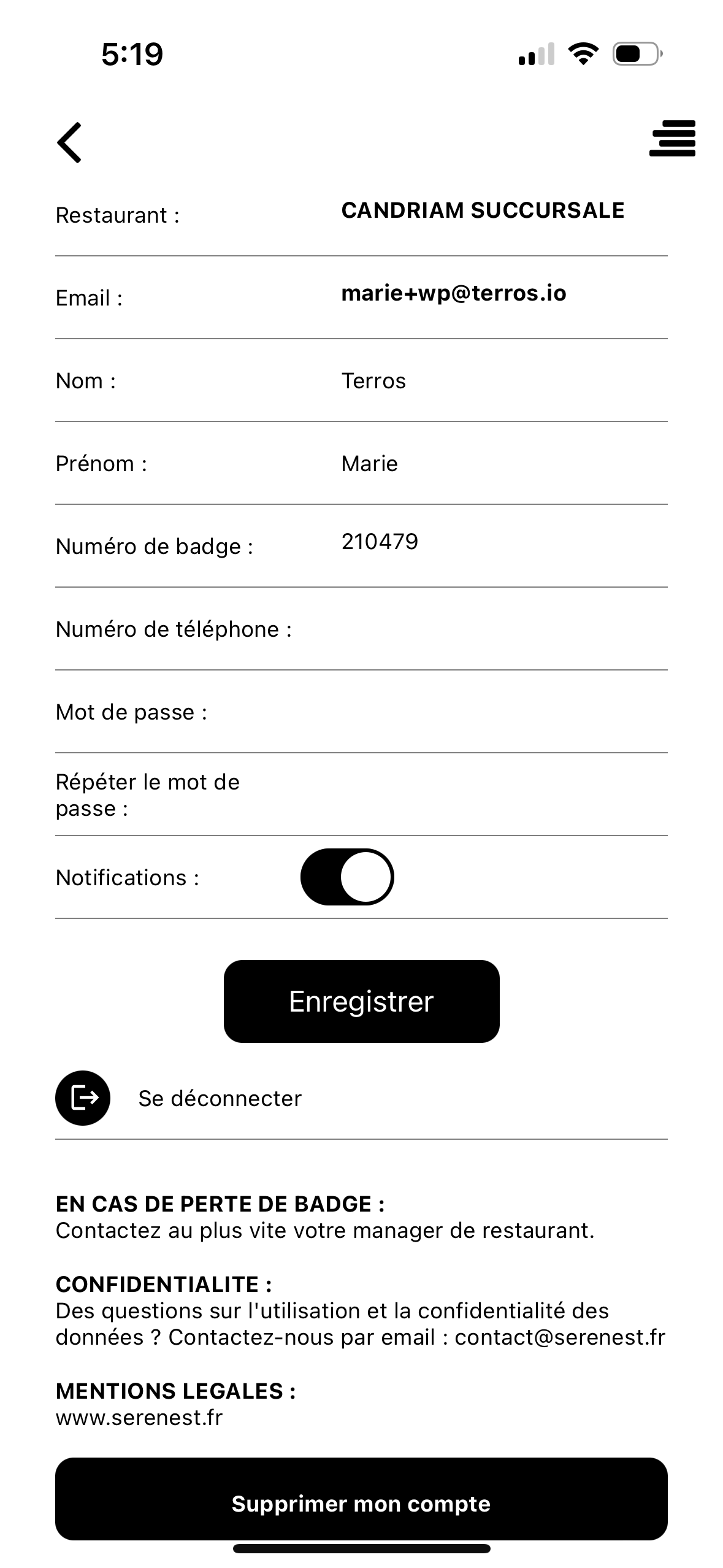 Modification du profil