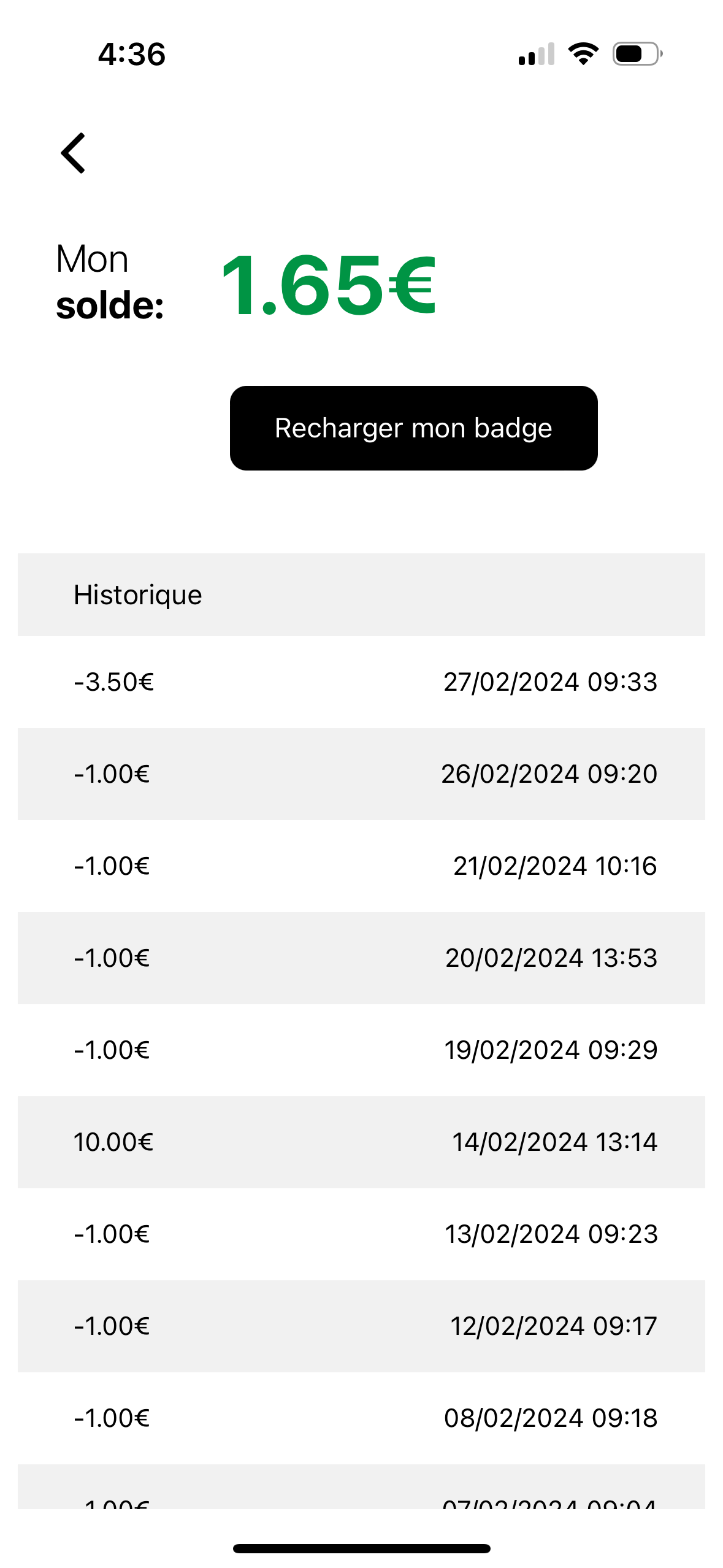 Solde et historique des transactions