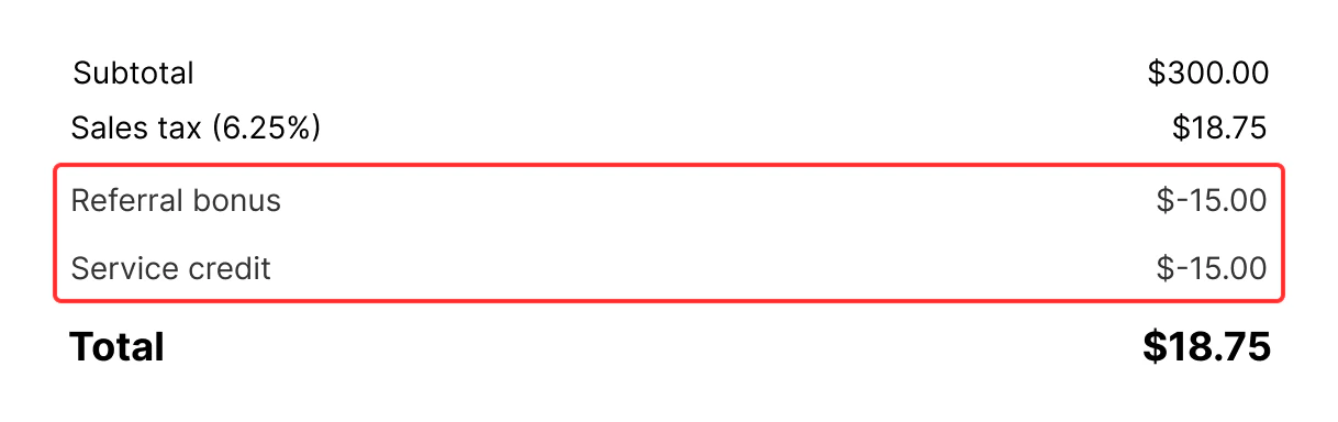 How deductions are displayed in PDF invoices