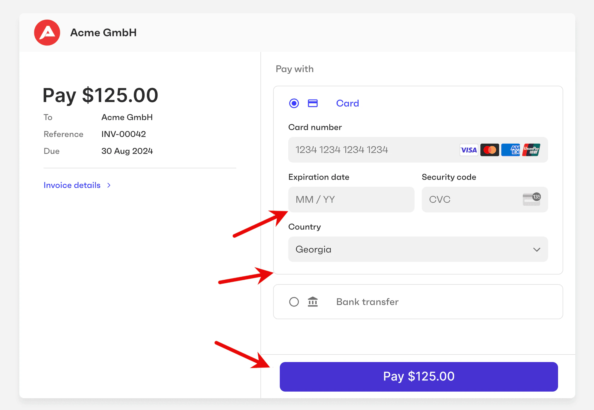 Button border radius on the payment page