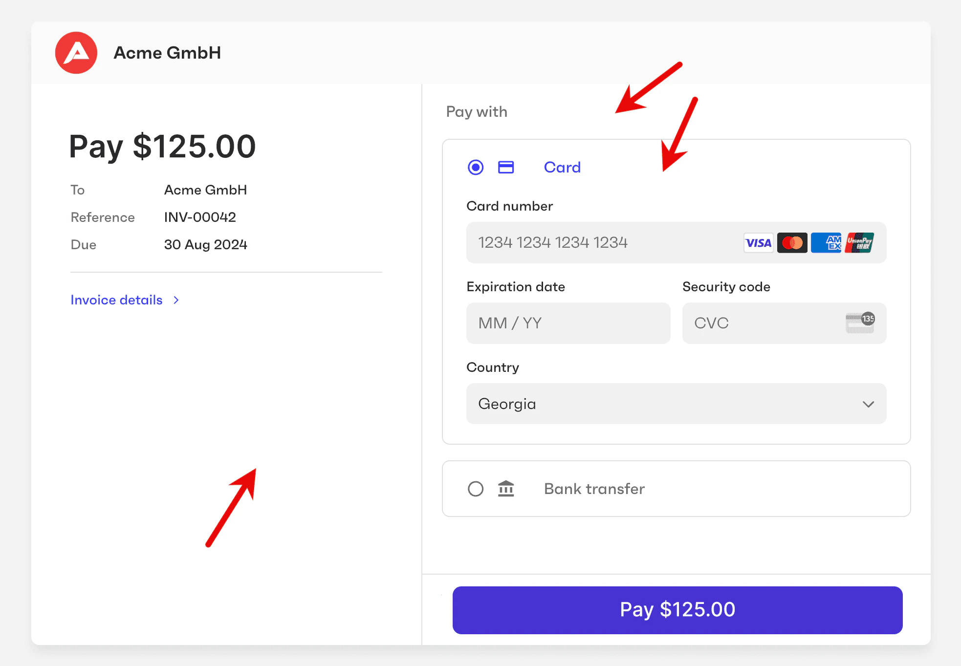 Card background color on the payment page