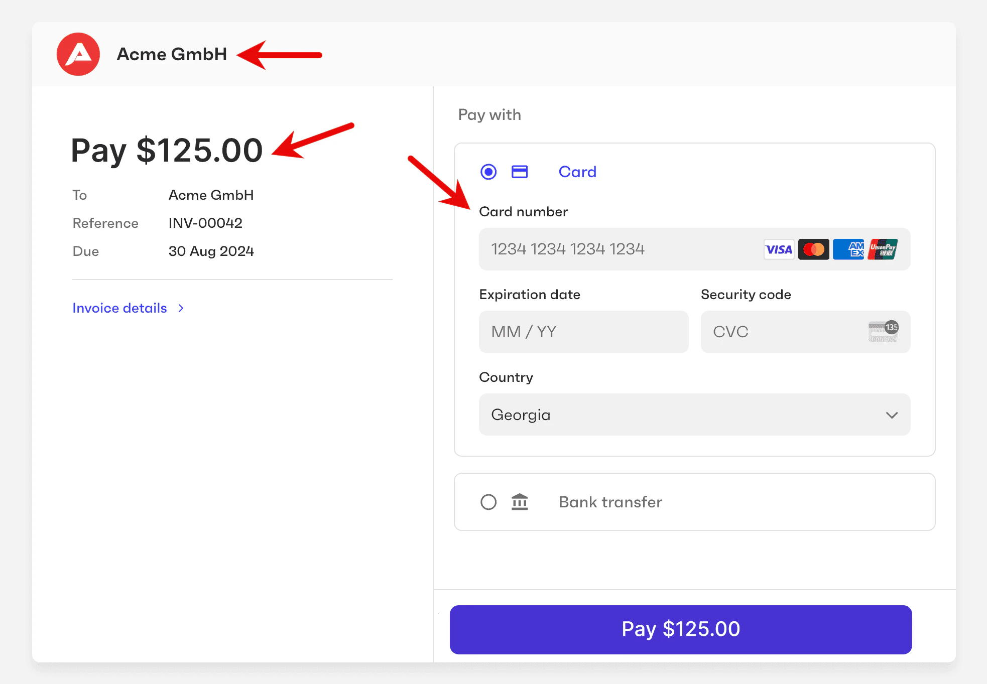 Font family and color on the payment page