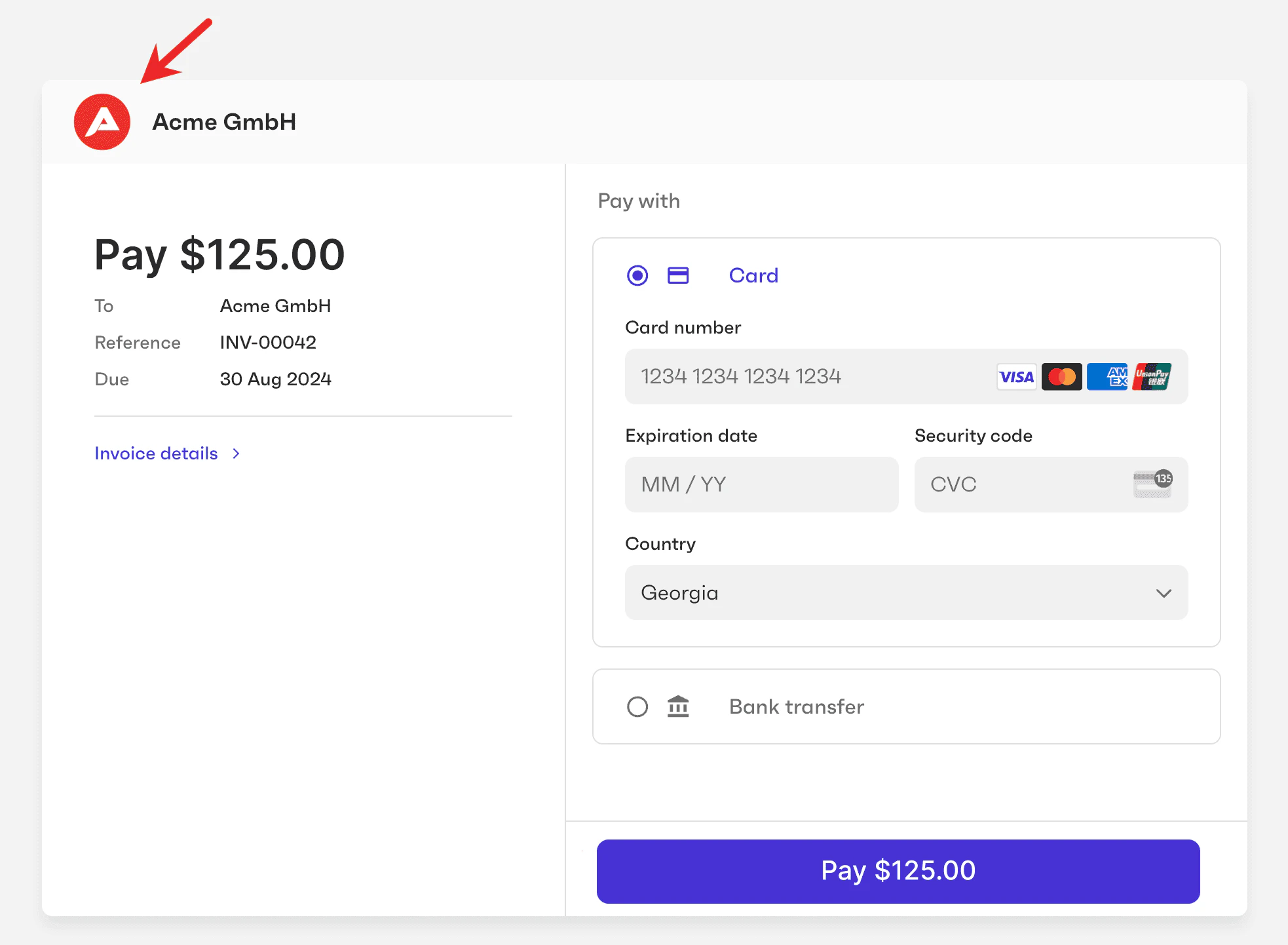 Payment page logo area
