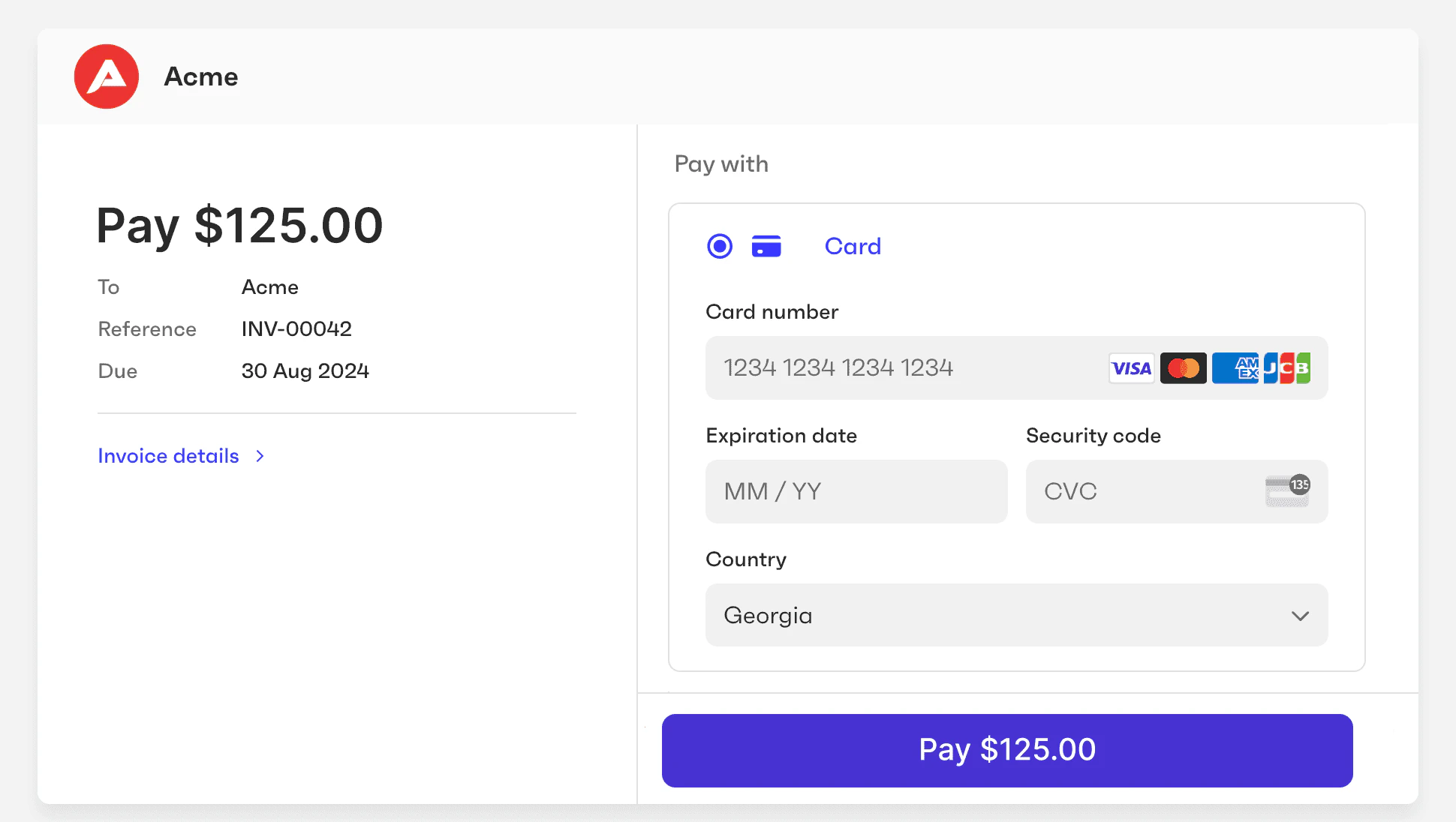 Example payment page