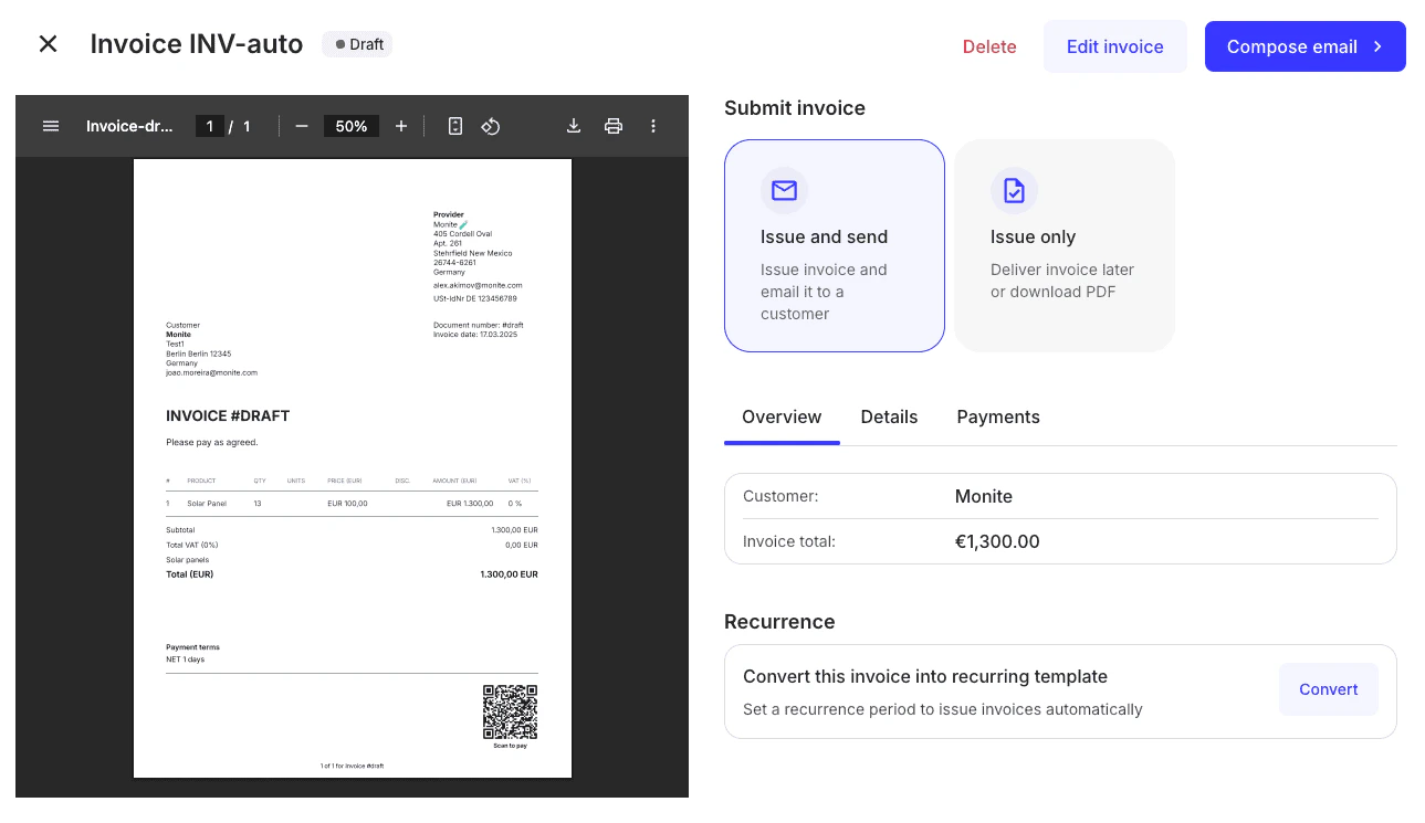 InvoiceDetails component preview