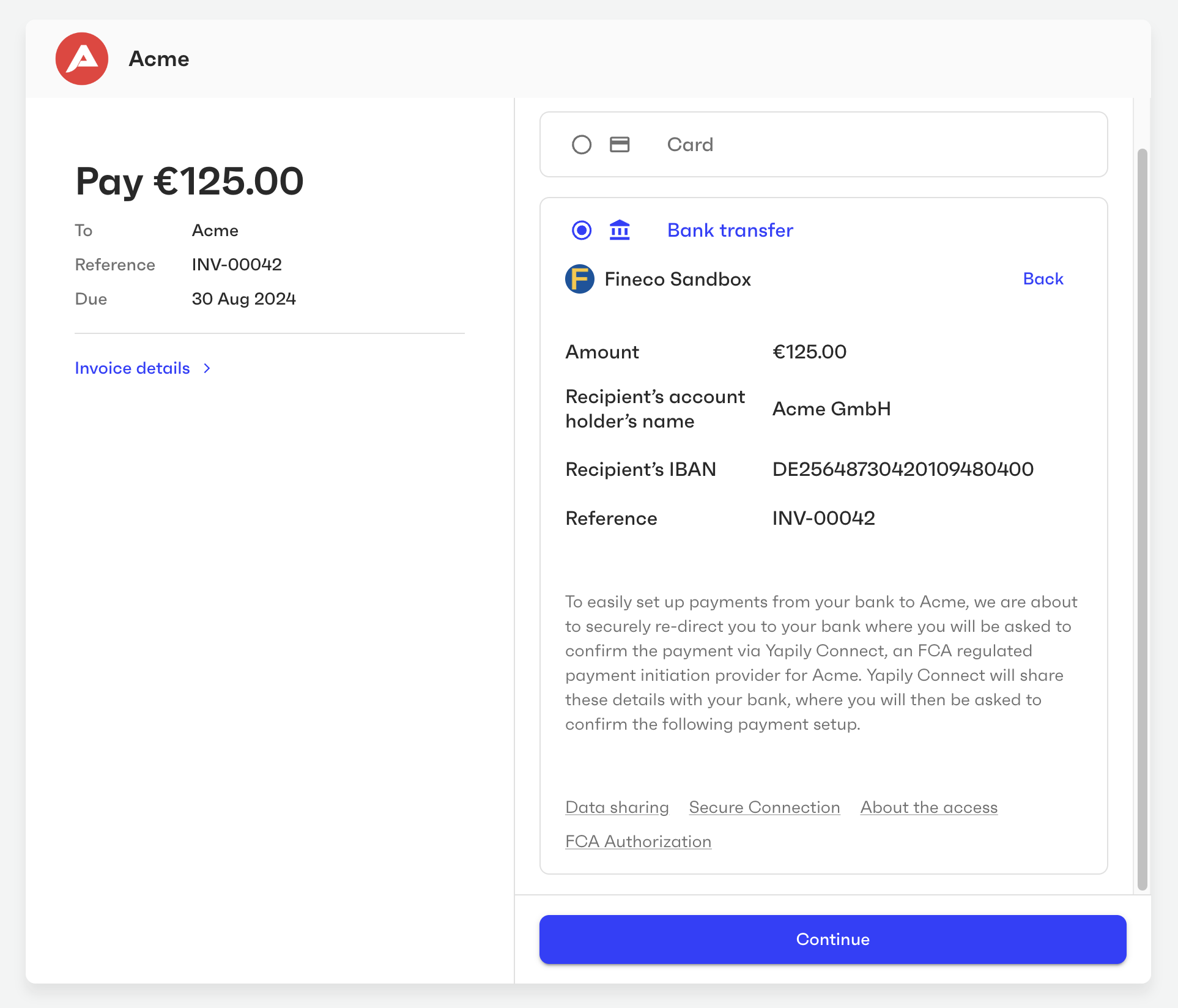 Payer will be securely redirected to their bank's website to authorize the payment