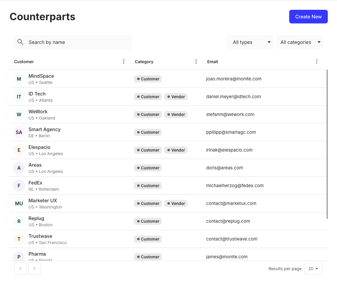 Counterparts component preview