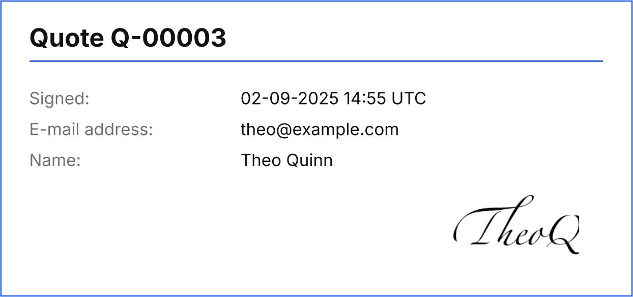 Counterpart's signature in the PDF version of an accepted quote