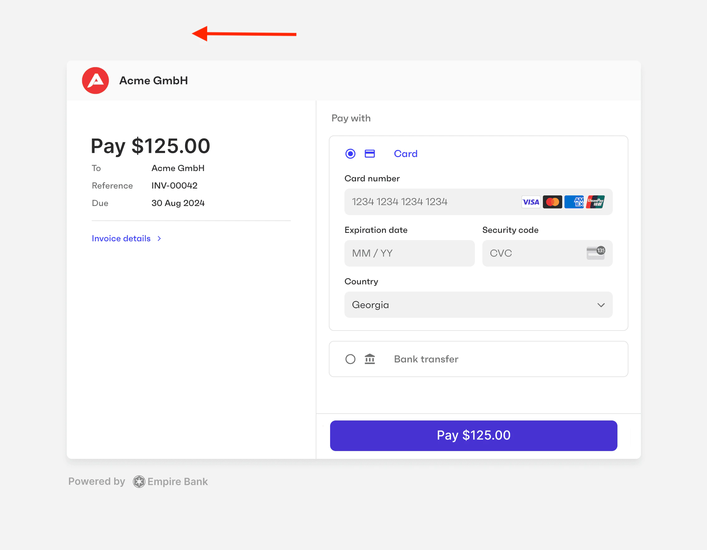 Page background color on the payment page