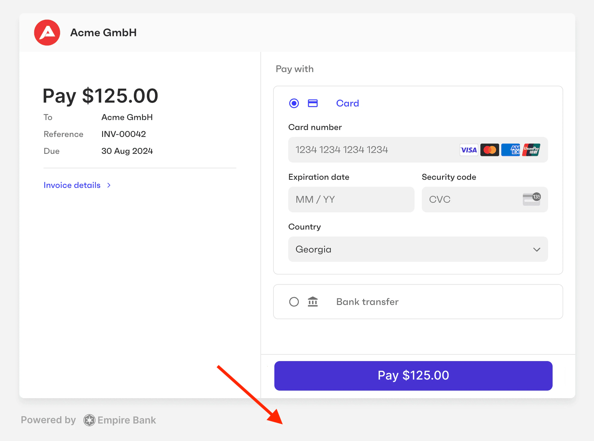 Powered by logo on the payment page