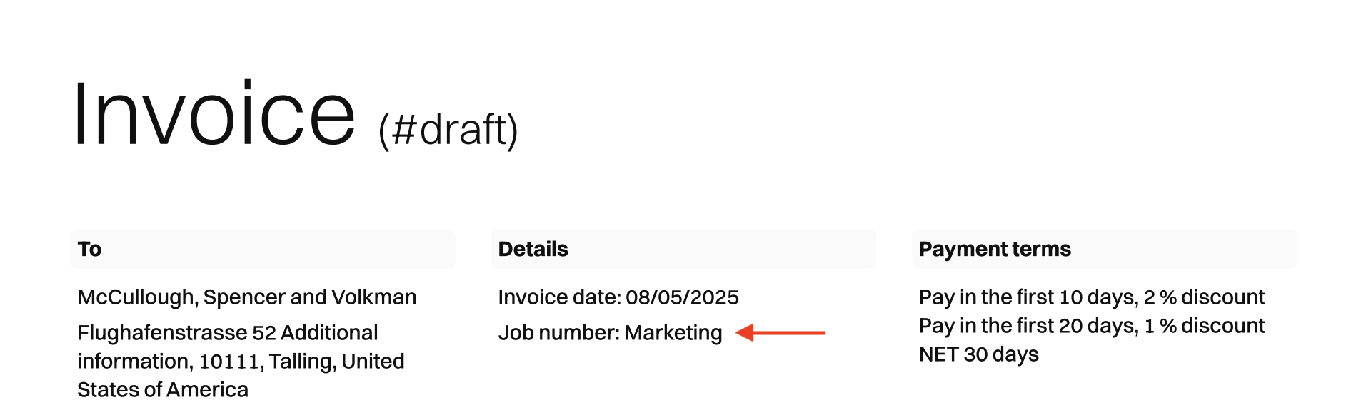 Project name in a PDF invoice