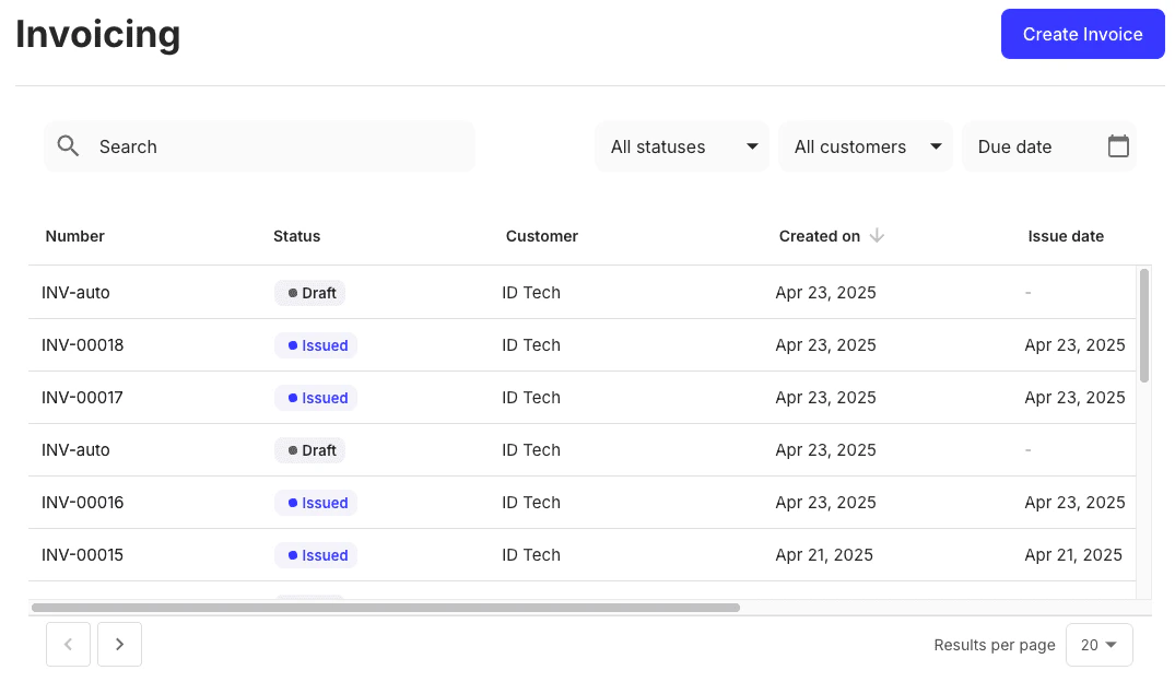 Receivables component preview