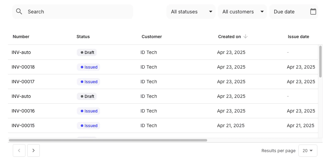 ReceivablesTable component preview