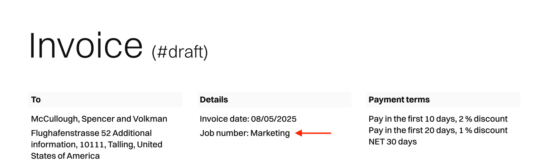 Project name in a PDF invoice