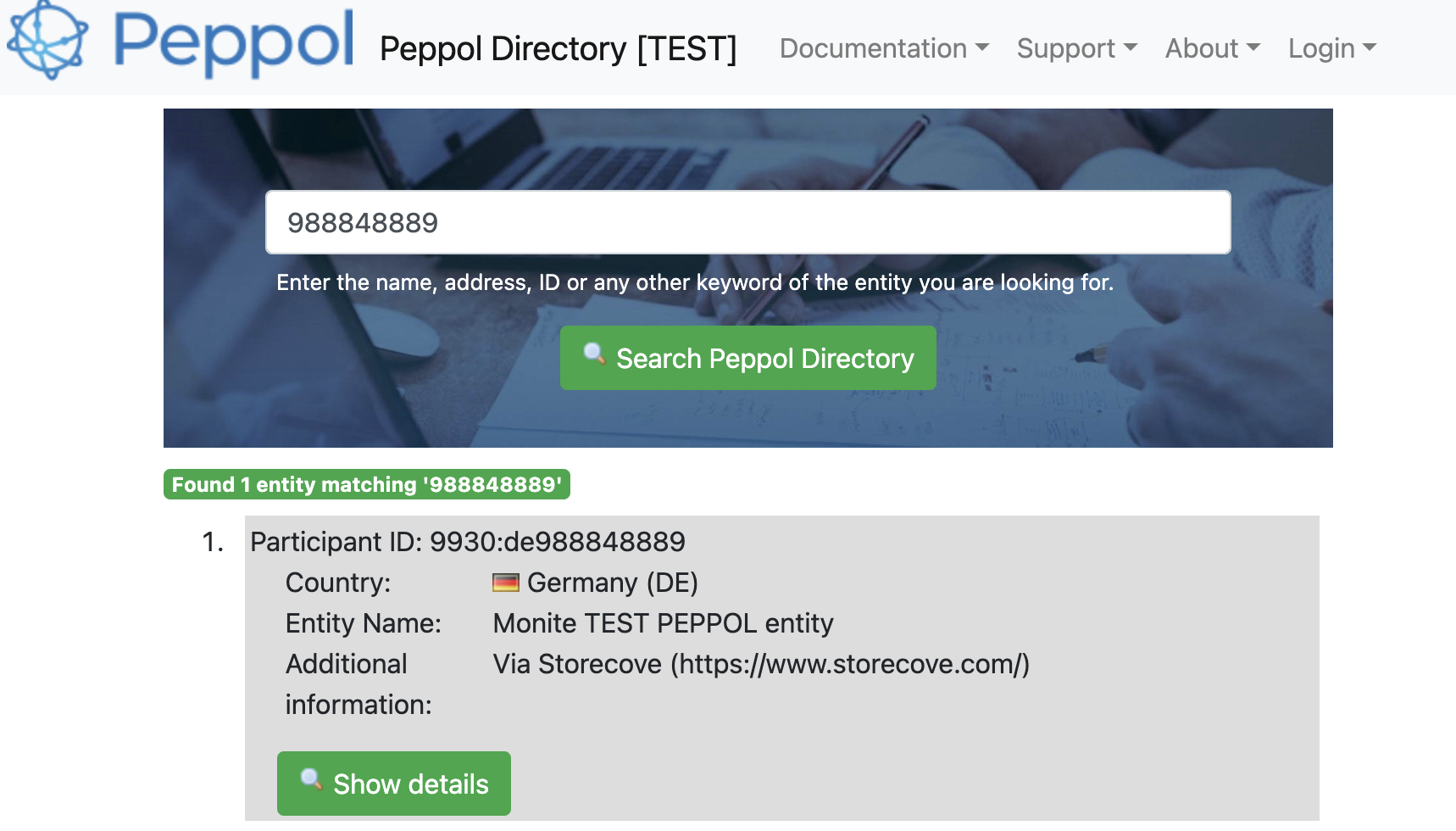 Entity information in the PEPPOL directory