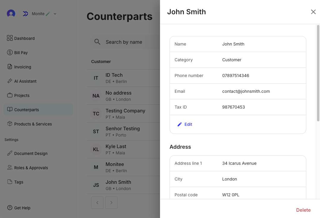 CounterpartDetails component with counterpart ID provided