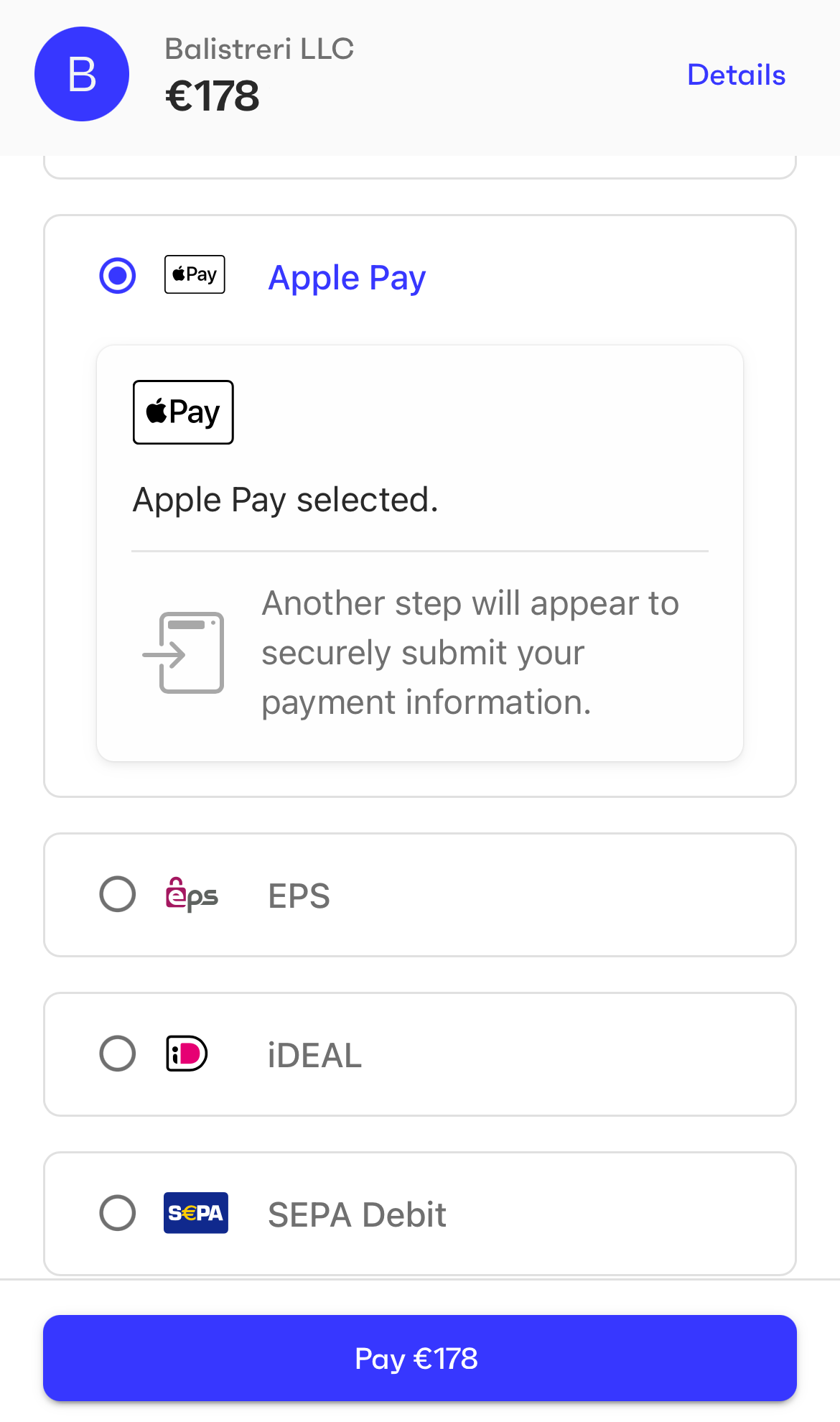 Apple Pay option on the payment page