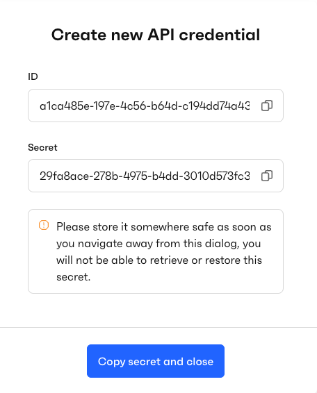 Monite API credentials: client ID and client secret