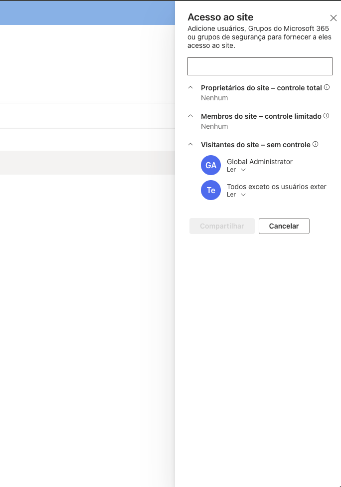 Configuração de Acesso ao site no SharePoint