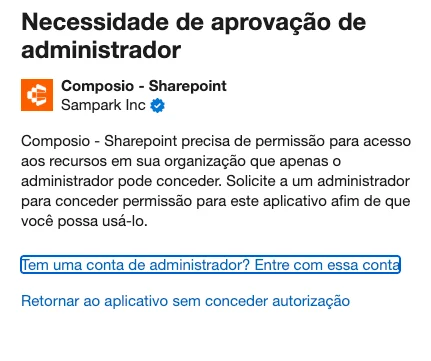 Tela de necessidade de aprovação de administrador