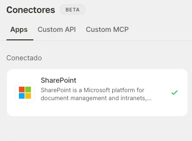 SharePoint ativo na lista de conectores