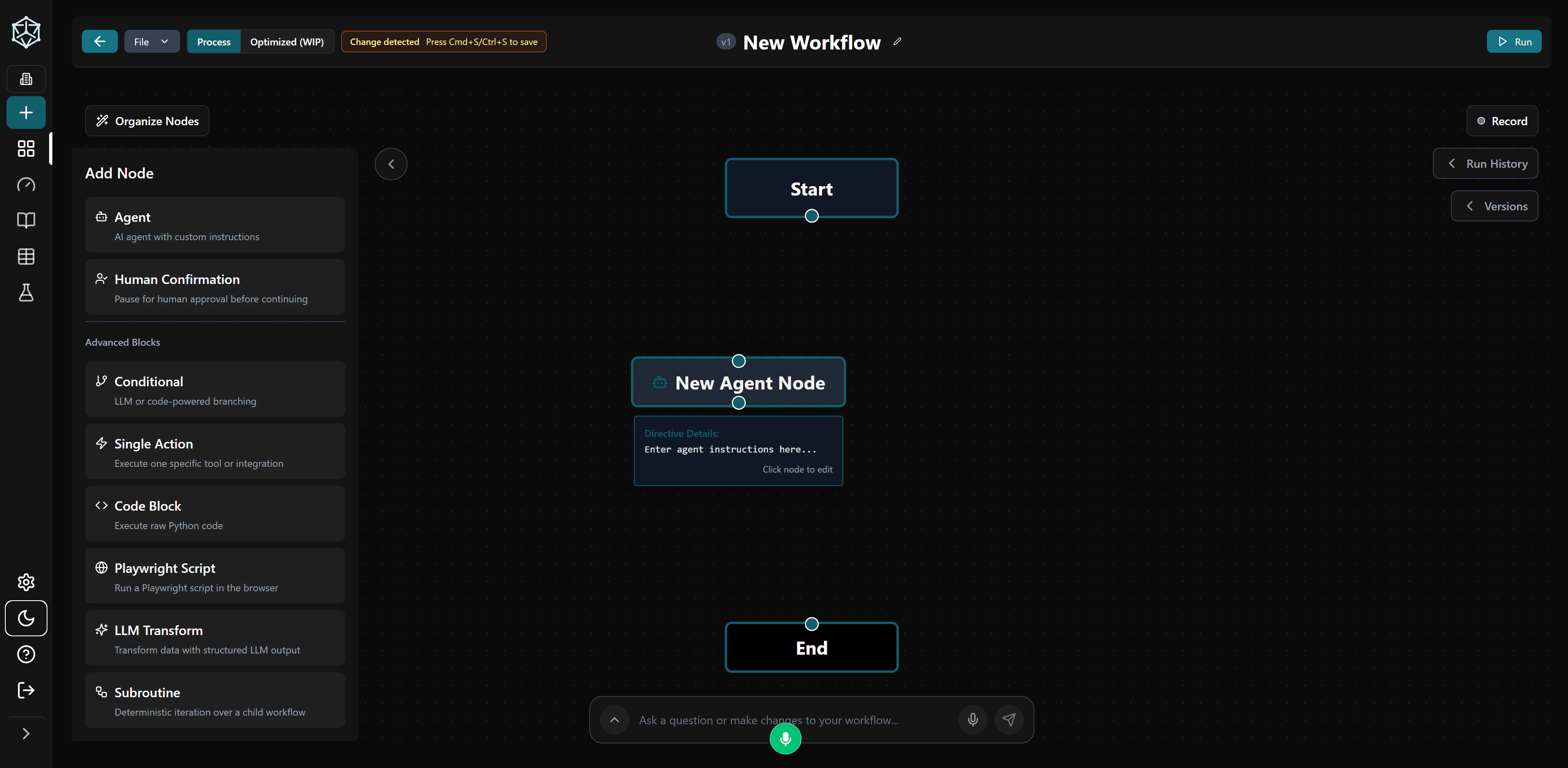 New Workflow Page Dark
