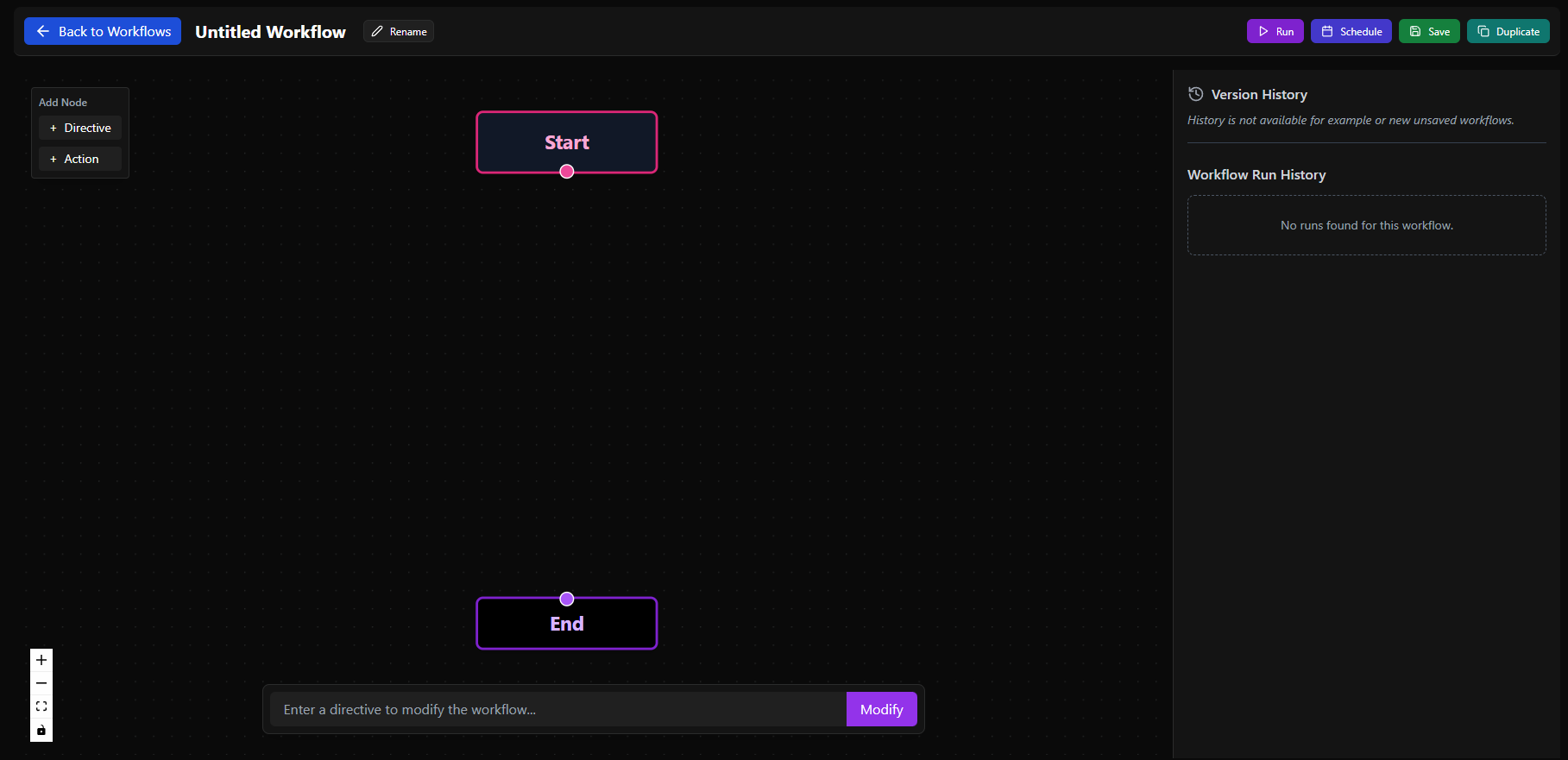 New Workflow Page Dark