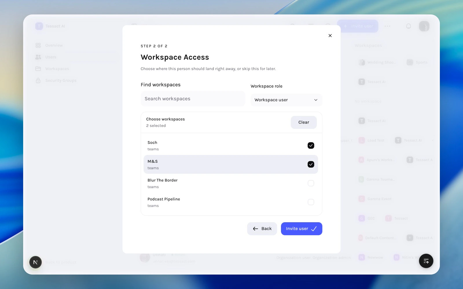 Invite user step 2