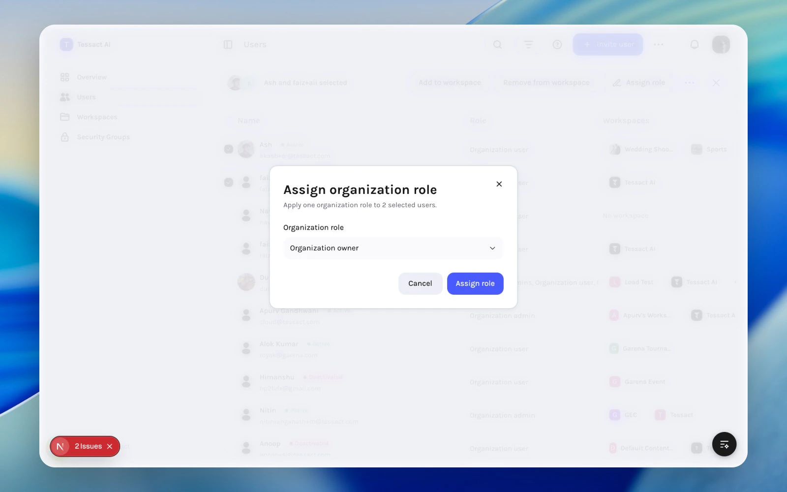 Assign organization role modal