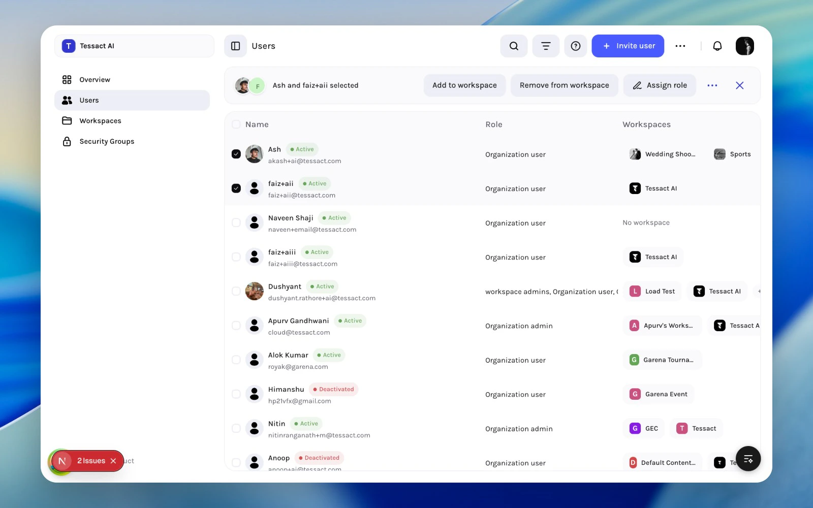 Users selected for bulk membership updates