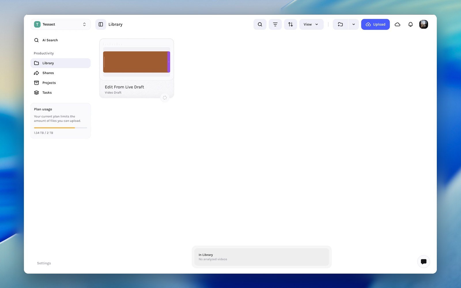 Tessact Library live workspace