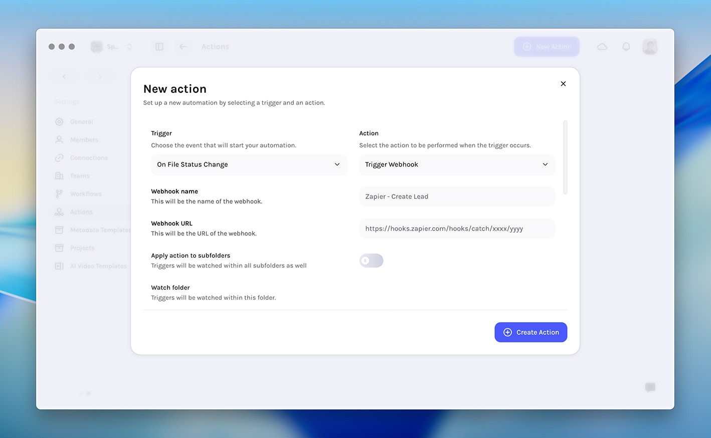 Trigger webhook action