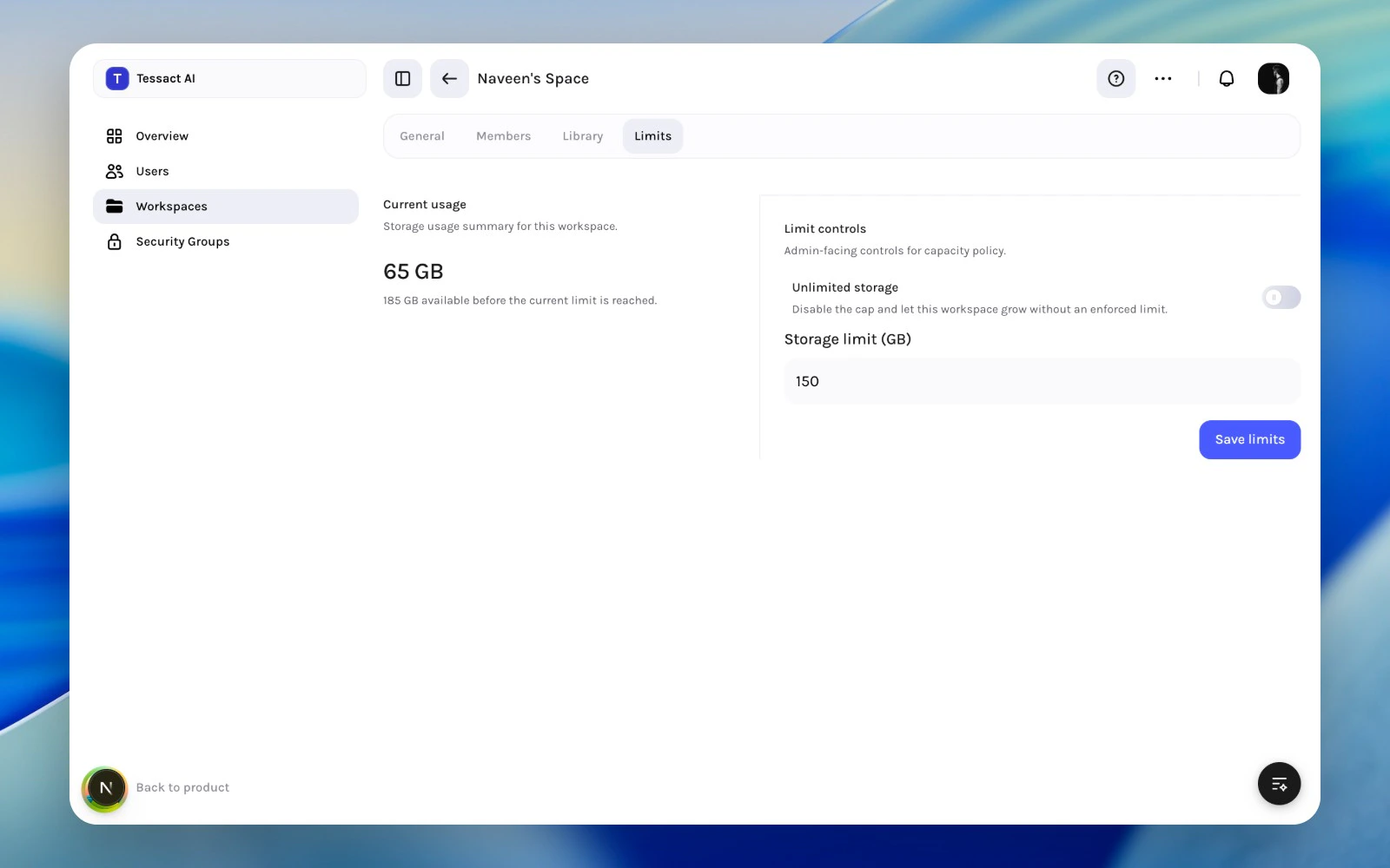 Workspace storage policy controls