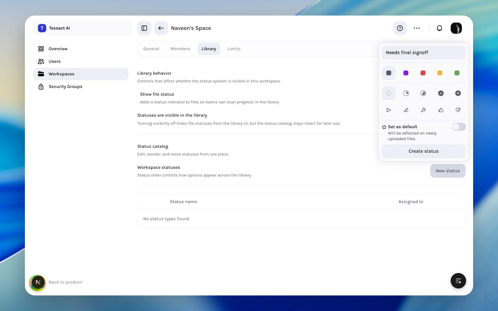 Create a new workspace status