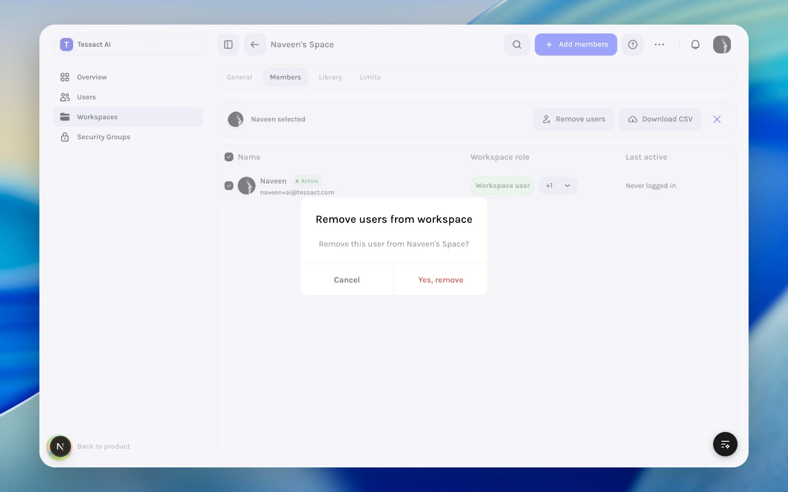 Remove users from workspace confirmation