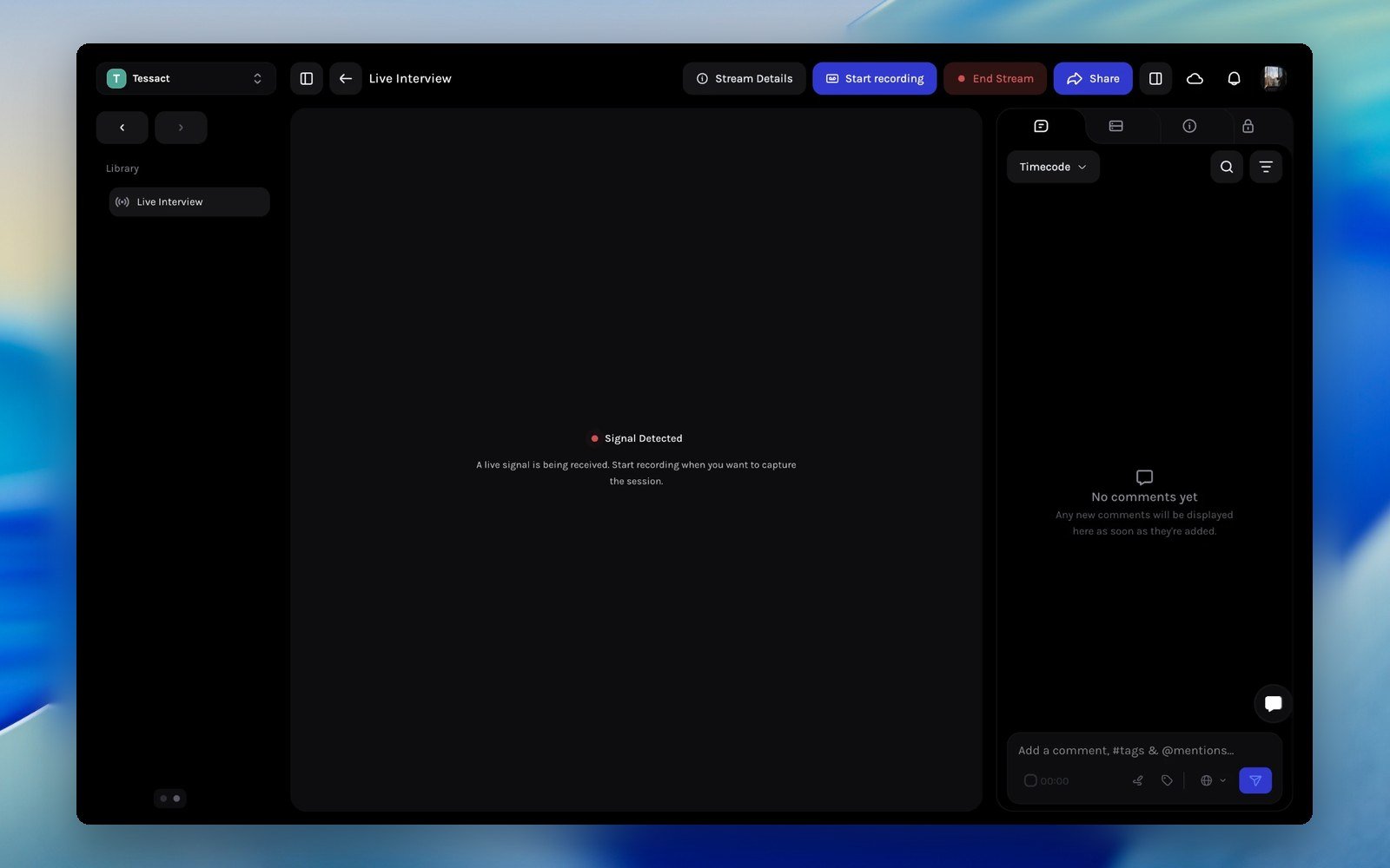 Signal detected state on the livestream asset page