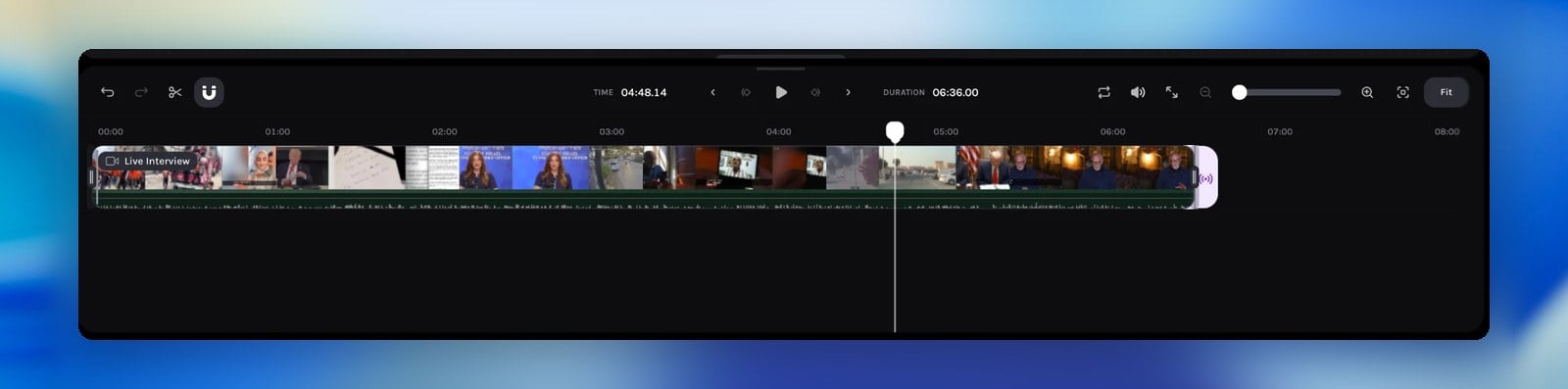 Livestream clip on the editor timeline with the update control