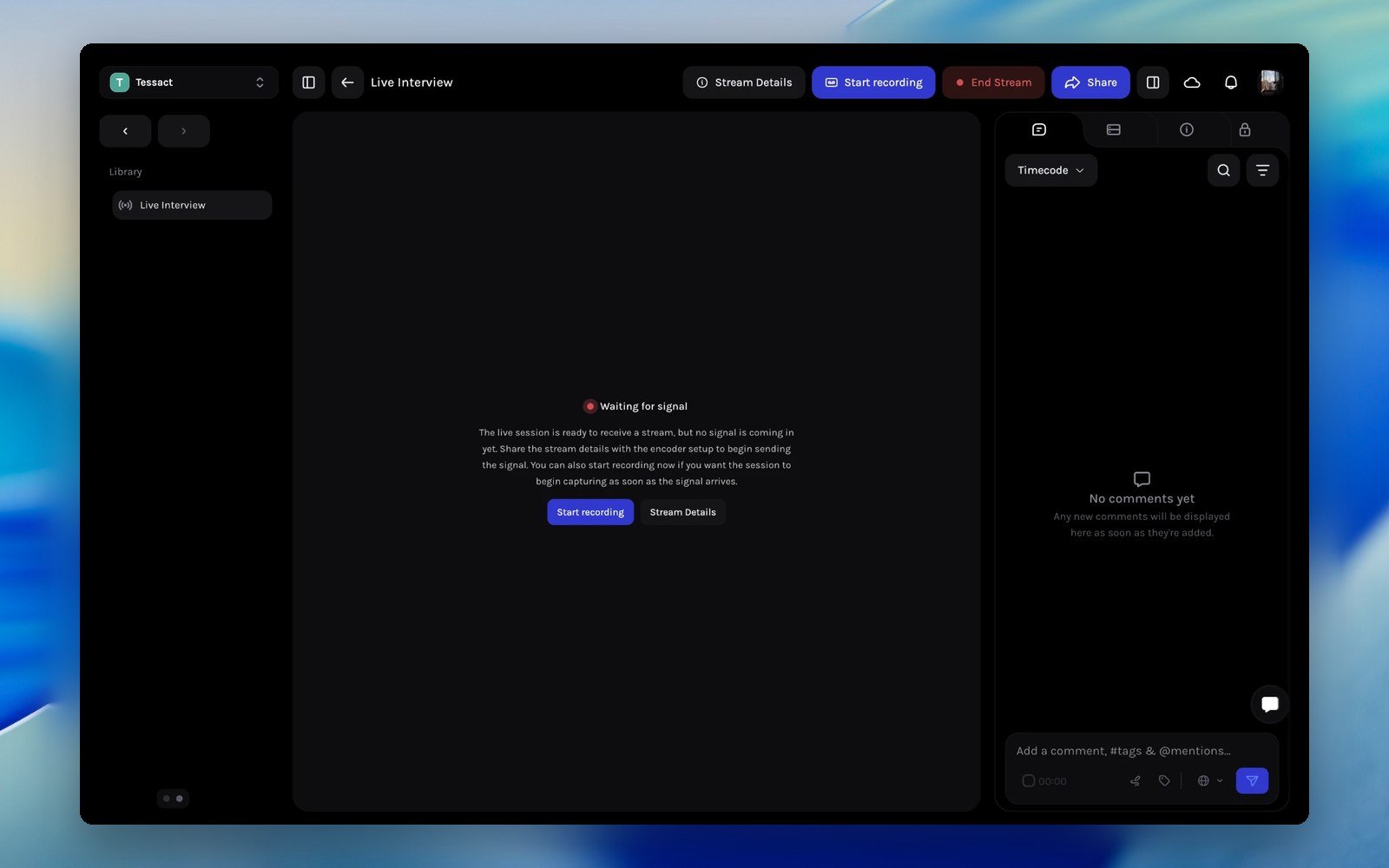 Waiting for signal state on the livestream asset page