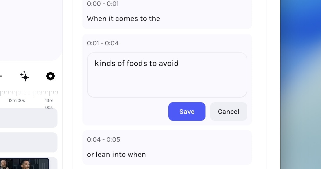 Time-stamped captions in the Properties
panel