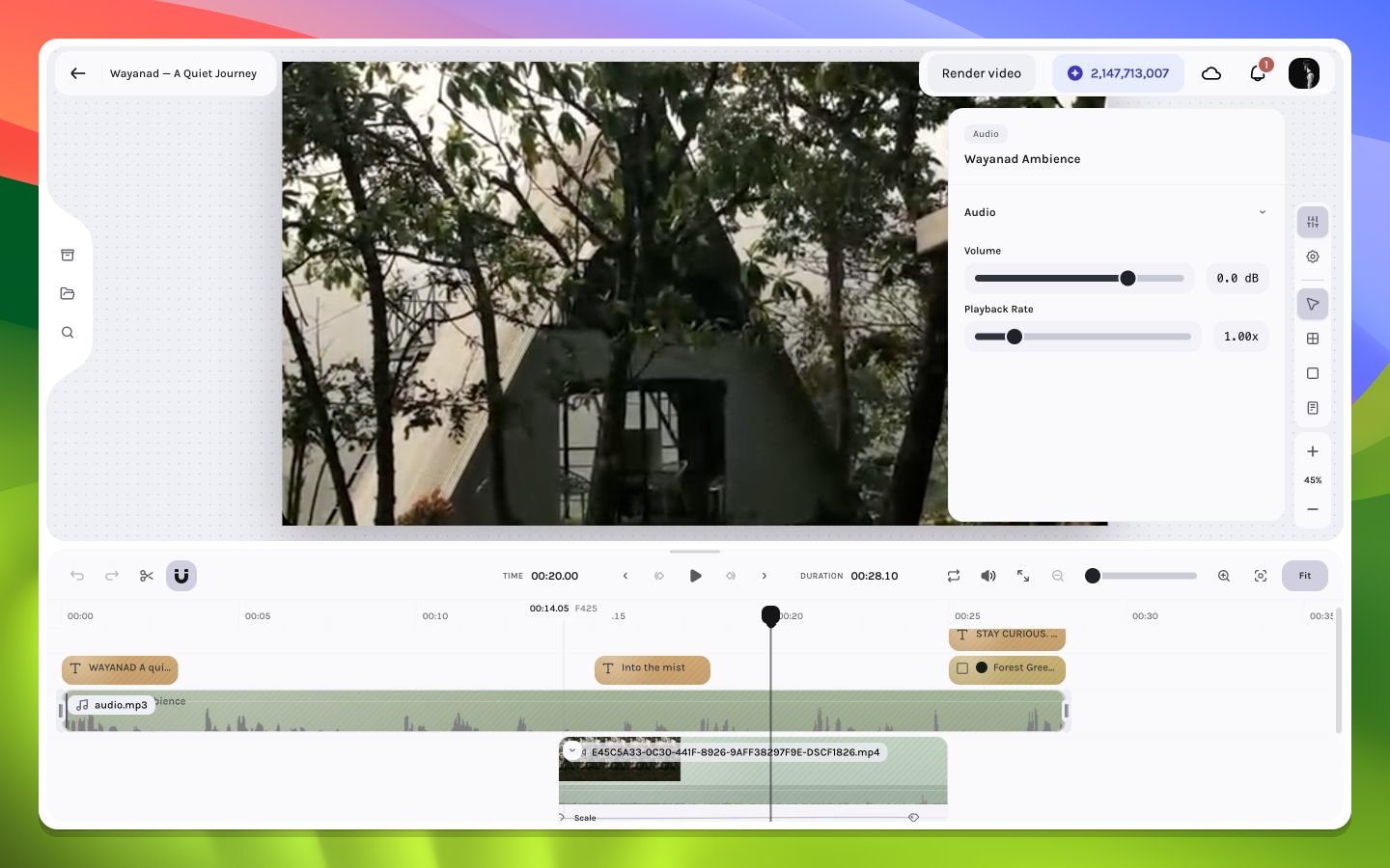 Tessact editor showing an audio layer and waveform-related controls