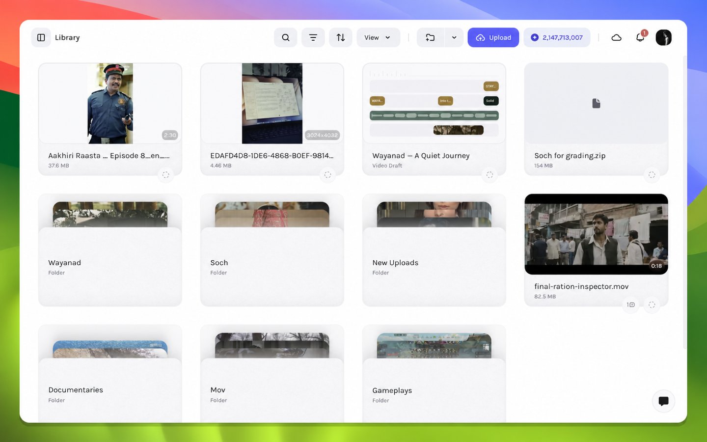 Tessact Library showing an example video draft
