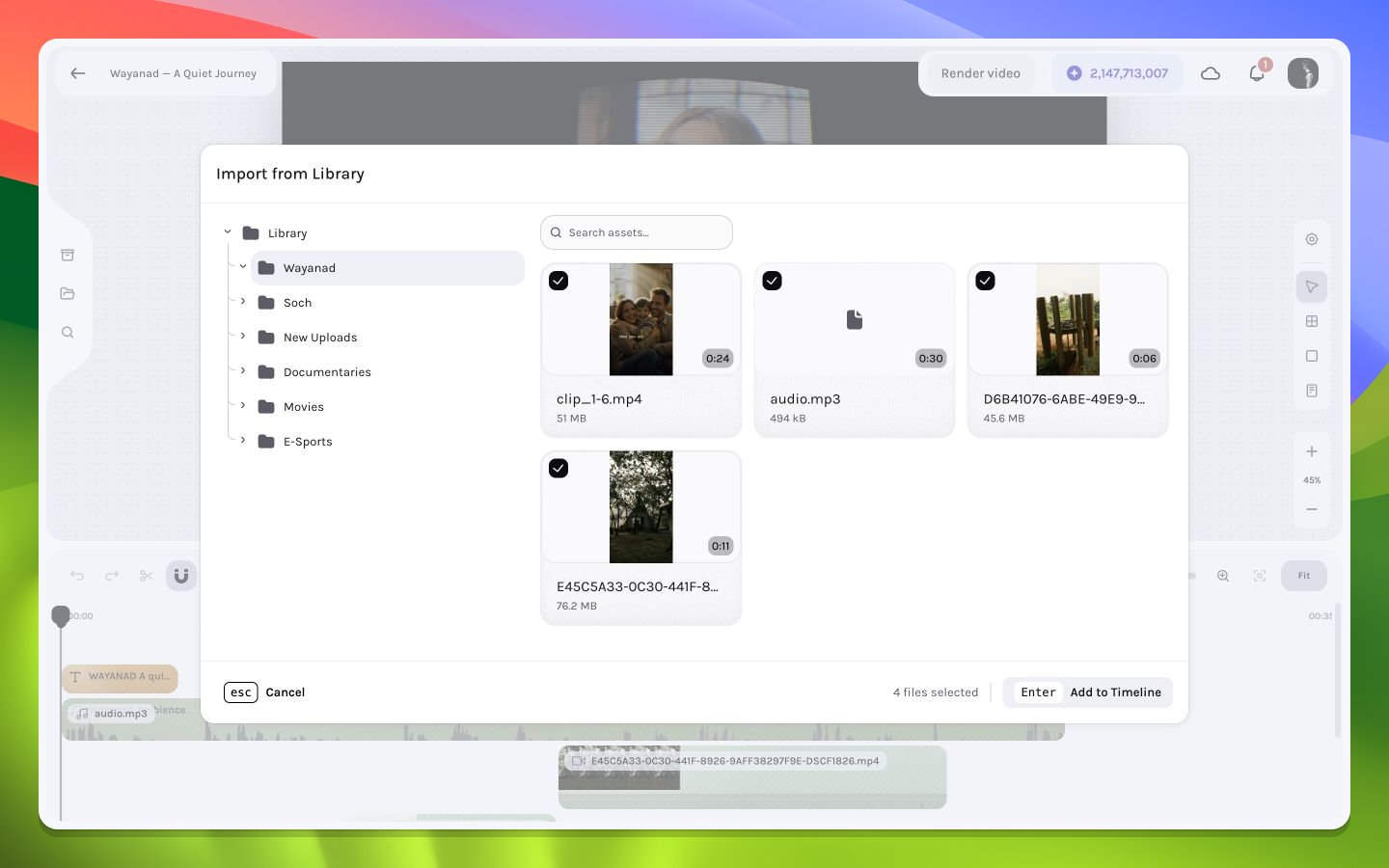 Selected media asset in the Tessact Library modal