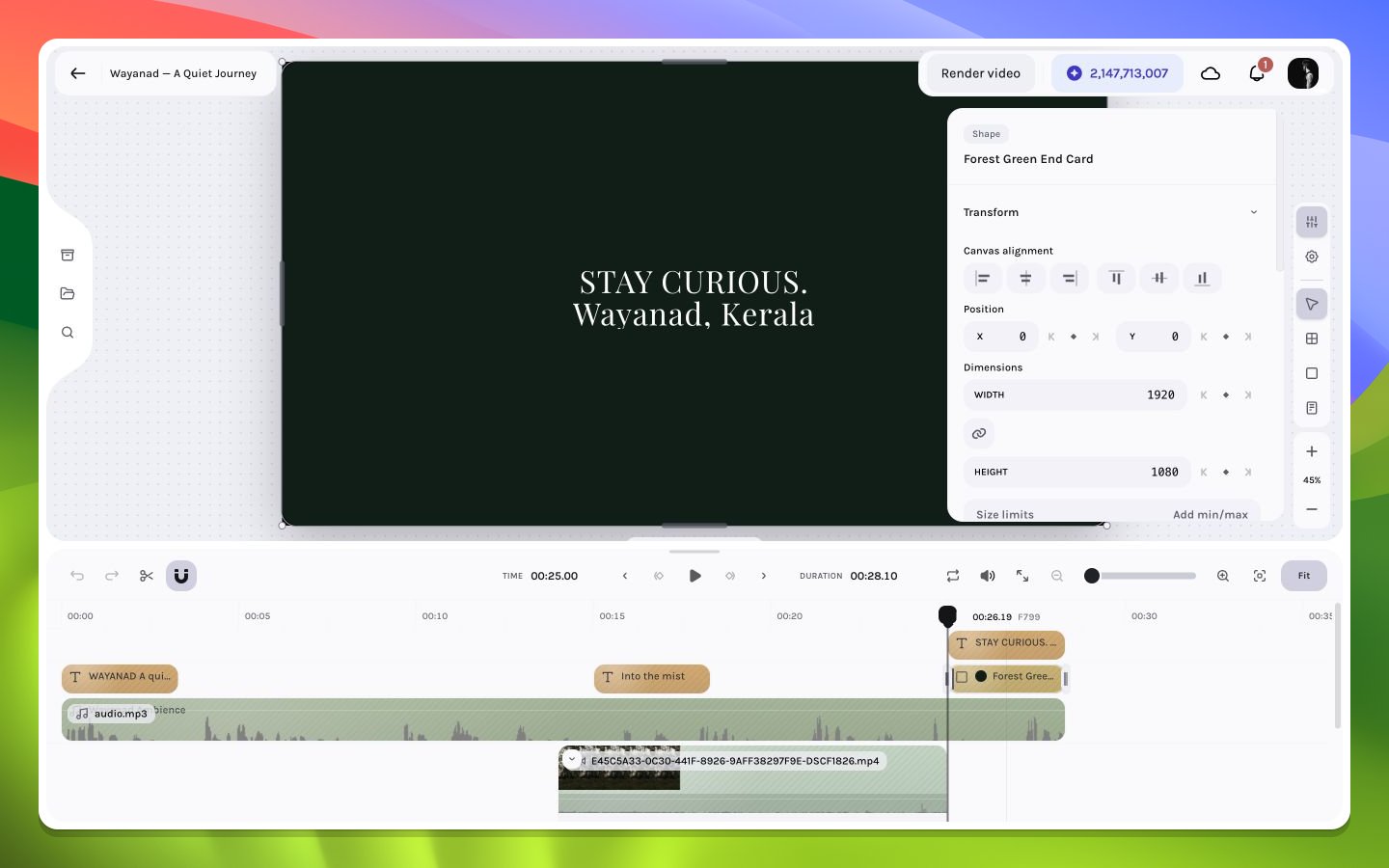 Solid layer used as an end card with inspector controls