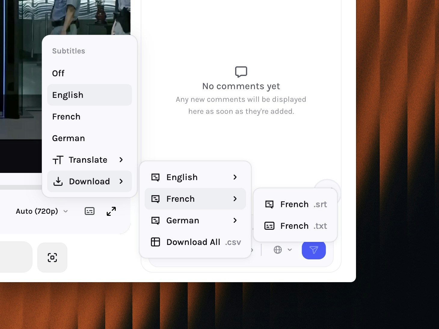 Transcript downloads in multiple languages