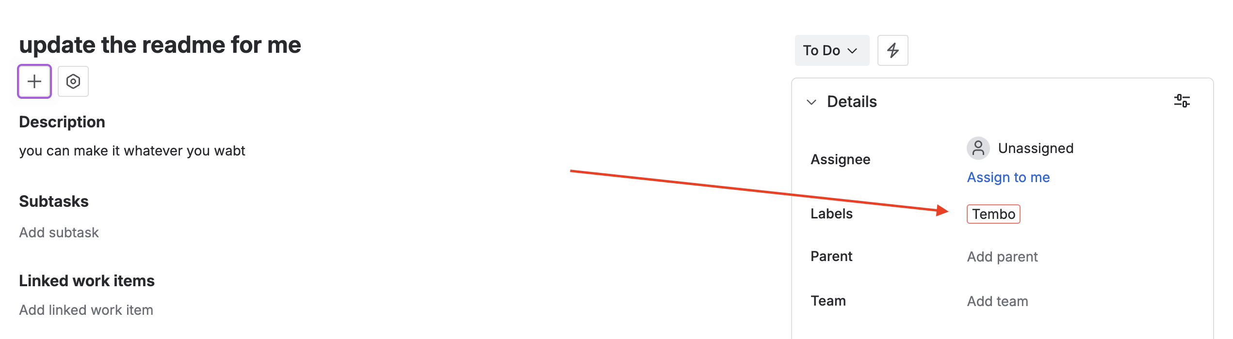 Adding Tembo label to Jira issue