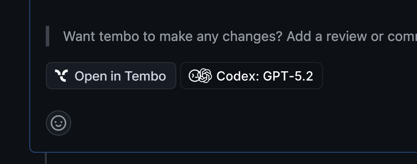 Redesigned PR description buttons in a GitHub pull request description