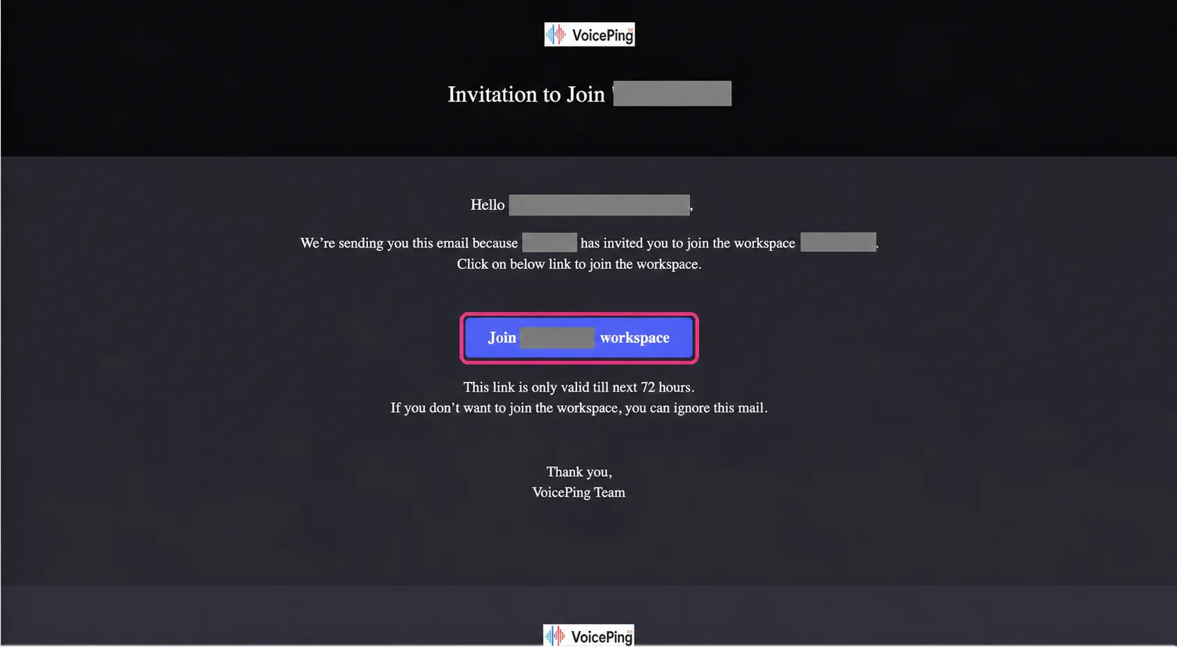 含有 Join workspace 按鈕的邀請電子郵件